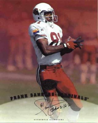 Frank Sanders certified autograph Cardinals 1997 Leaf 8x10 photo card