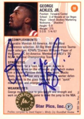 George Ackles UNLV 1991 Star Pics certified autograph card
