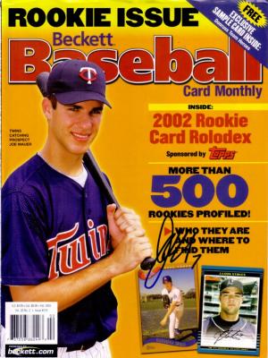 Joe Mauer autographed Minnesota Twins 2003 Beckett Baseball cover