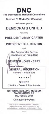 John Kerry autographed 2004 Democratic National Committee ticket
