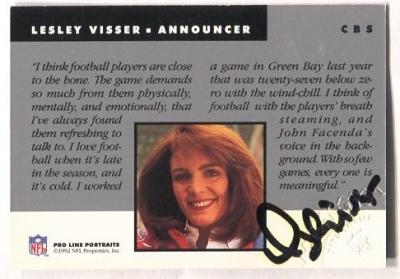 Lesley Visser certified autograph 1992 Pro Line card