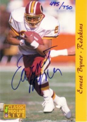 Earnest Byner certified autograph Washington Redskins 1993 Pro Line card #495/750