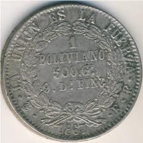 Coins;  Bolivia, 1 boliviano, 1867–1869 