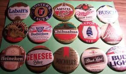 Breweriana; Actual beer labels cut out and made into buttons.