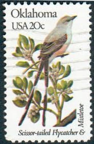 Stamps;  Oklahoma, USA with a Scissor-tailed 