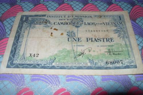 French Indochina 1 piastres-1953/4,Cambodia Issue