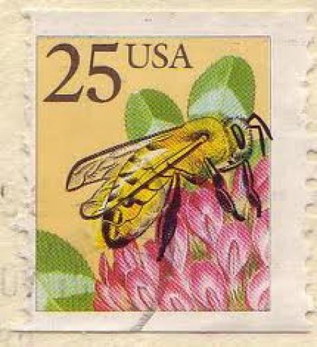 Stamps;Bee stamp from the US with the yellow yellow 