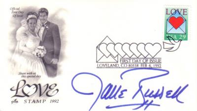 Jane Russell autographed LOVE 1992 First Day Cover cachet envelope