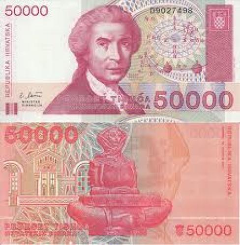 Banknotes; 1993. 50000 Dinars, Croatian Banknote