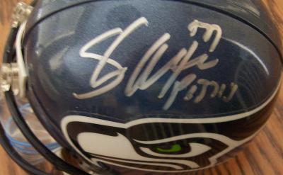 Shaun Alexander & Matt Hasselbeck autographed Seattle Seahawks mini helmet