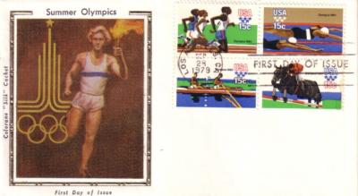 1980 Summer Olympics 1979 First Day Cover (Colorano Silk Cachet)