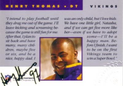 Henry Thomas certified autograph Minnesota Vikings 1992 Pro Line card